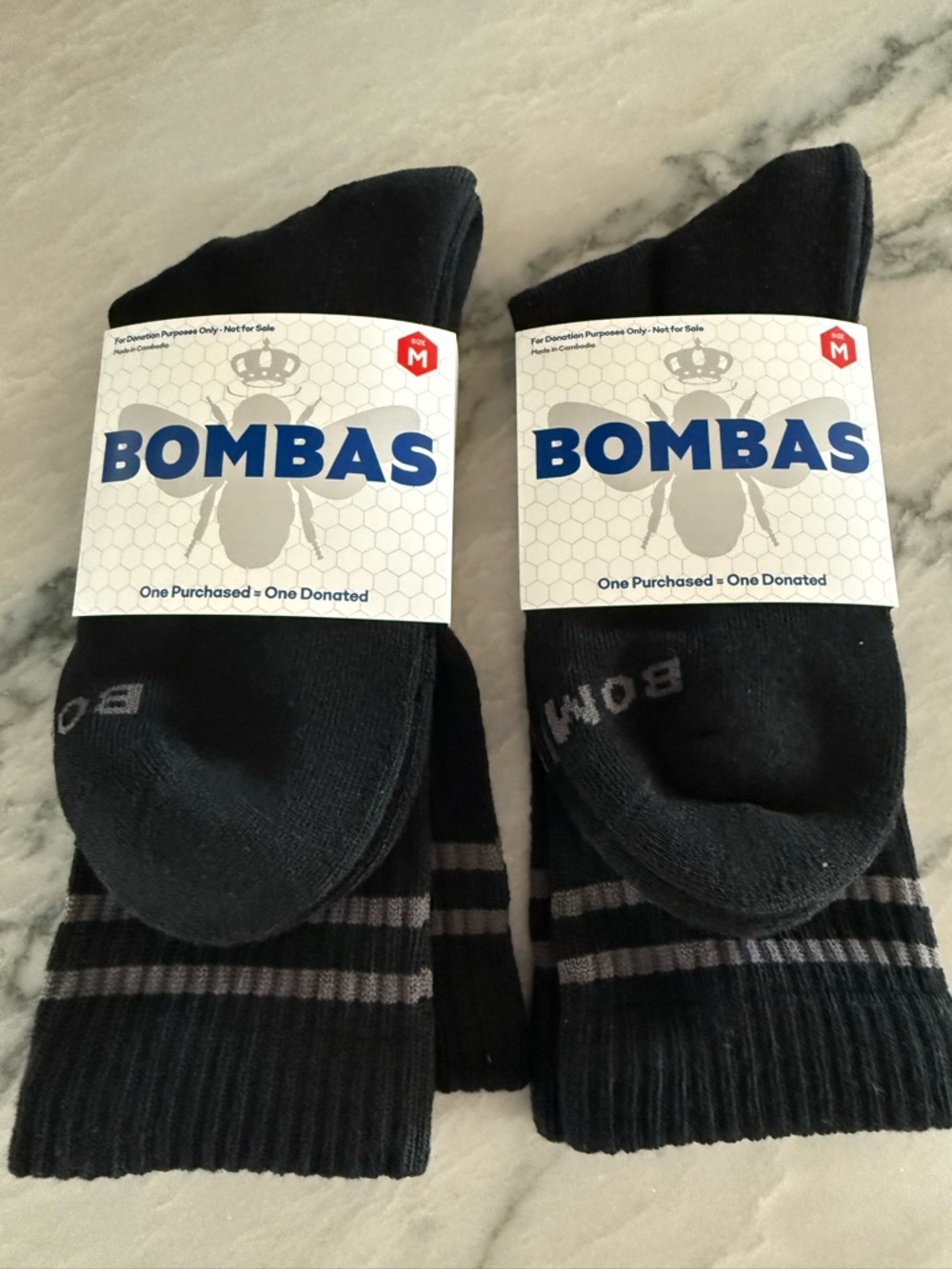 Bombas Black Crew Socks with Gray Stripe Detail (2-Pack)